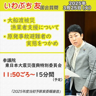 3/25 国会質問のお知らせ（復興特）